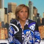 Robin’s blue print blouse and wrap skirt on Good Morning America