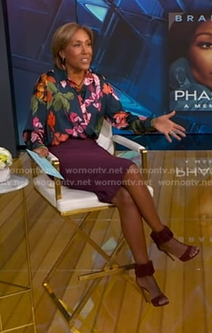 Robin's burgundy ankle strap heel sandals on Good Morning America