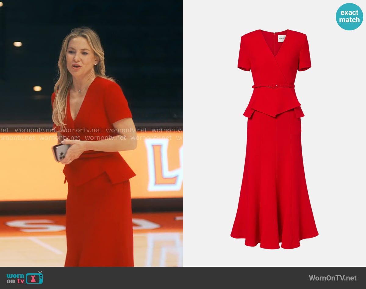 Roland Mouret Draped peplum wool midi dress worn by Isla Gordon (Kate Hudson) on Running Point
