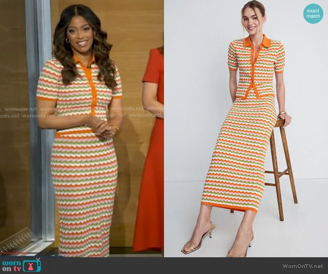 Ronny Kobo Crochet Collared Top worn by Morgan Norwood on Good Morning America