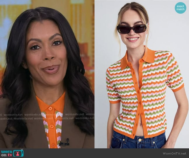 Ronny Kobo Crochet Collared Top worn by Shirleen Allicot on Good Morning America