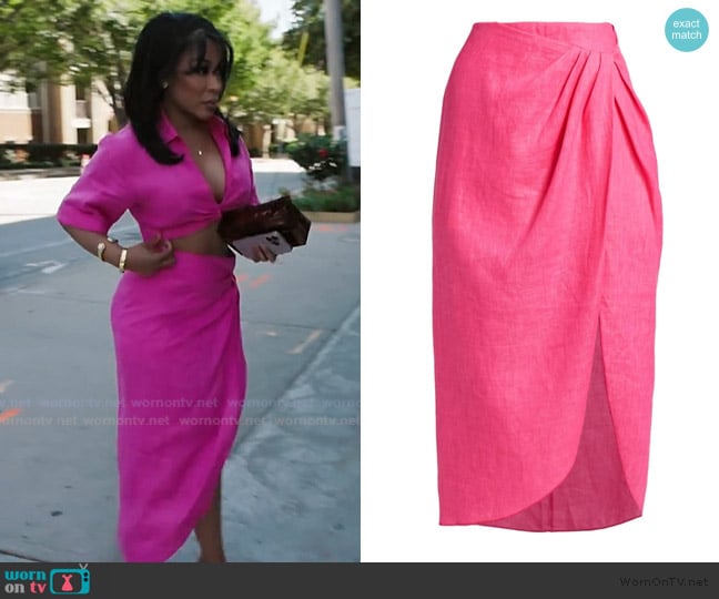Ronny Kobo Greg Gathered Midi Skirt worn by Kimberly Michelle Pate on The Real Housewives of Atlanta