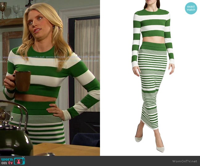 Ronny Kobo Tamika Striped Knit Column Maxi Skirt worn by Catherina Greene (AnnaLynne McCord) on Days of our Lives