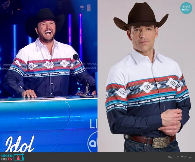 Roper Vintage Aztec Snap Button Shirt worn by Luke Bryan on American Idol