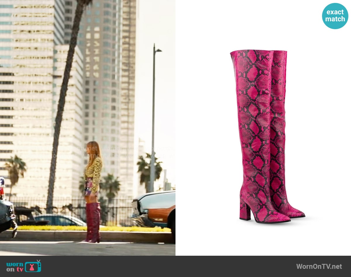 Morgan’s pink snake boots on High Potential