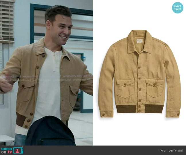 RRL by Ralph Lauren Linen-Cotton Canvas Jacket in Vintage Brown worn by Eddie Diaz (Ryan Guzman) on 9-1-1