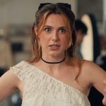 Madison’s white lace asymmetric top on XO Kitty