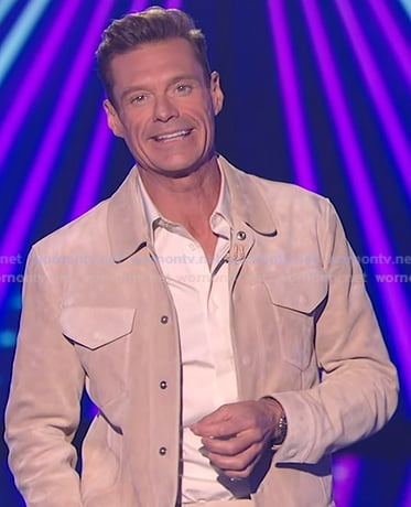 Ryan Seacrest's beige suede jacket on American Idol