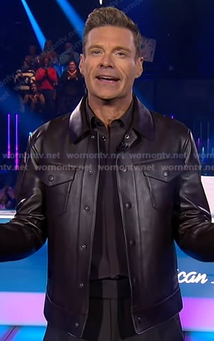 Ryan Seacrest’s leather button front jacket on American Idol