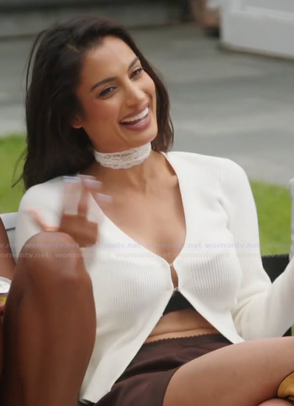 Sabrina's white ribbed cardigan on Summer House