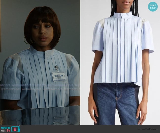Sacai Pleated Short Sleeve Shirt worn by Eleanor (Kerry Washington) on Imperfect Women