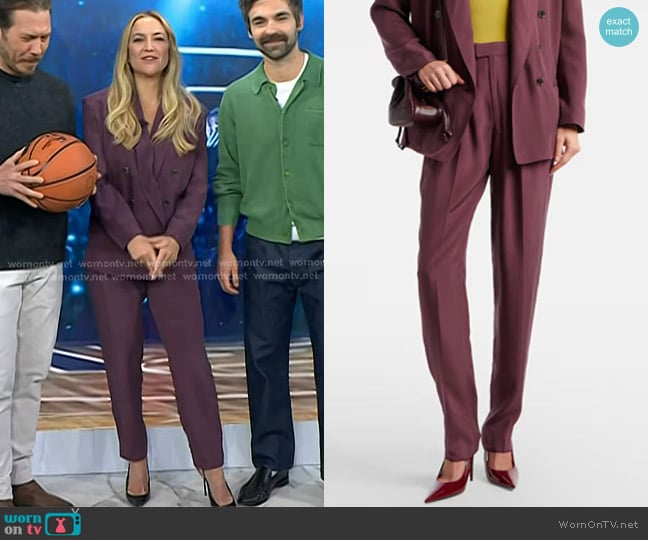 Saint Laurent Pleated Silk Straight Pants worn by Kate Hudson on Today
