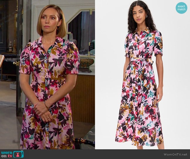 Saloni Vanessa-D Dress in Watercolor Flourish worn by Gwen Rizczech (Emily O'Brien) on Days of our Lives