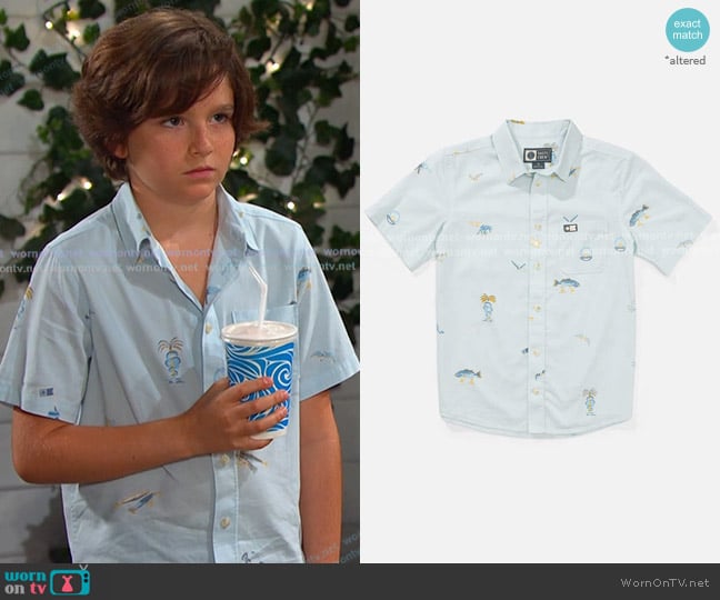 Salty Crew Kids Session Button Up Shirt in Light Blue worn by Thomas DiMera (Alexander Elijah Bond) on Days of our Lives