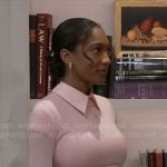 Samantha’s pink collared sweater on Beyond the Gates