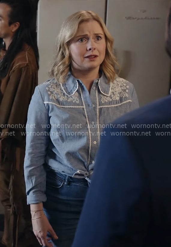Sam's blue embroidered shirt on Ghosts