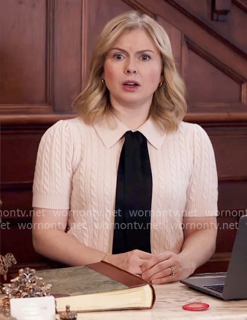 Sam's cable knit sweater with tie neck on Ghosts