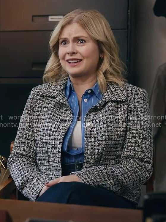 Sam’s tweed jacket and blue striped shirt on Ghosts