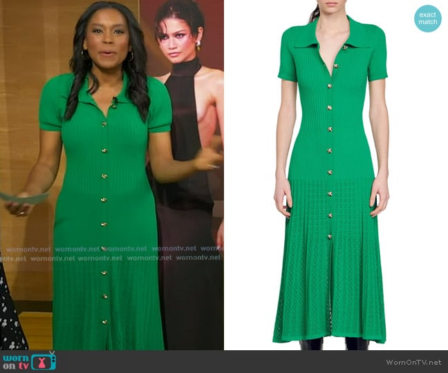 Sandro Lorel Short Sleeve Maxi Shirtdress worn by Rachel Scott on Good Morning America