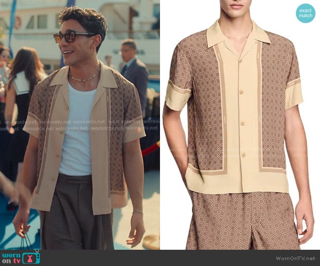 Sandro Short Sleeved Patterned Shirt in Hazel worn by Quincy Shabazian (Anthony Keyvan) on XO Kitty