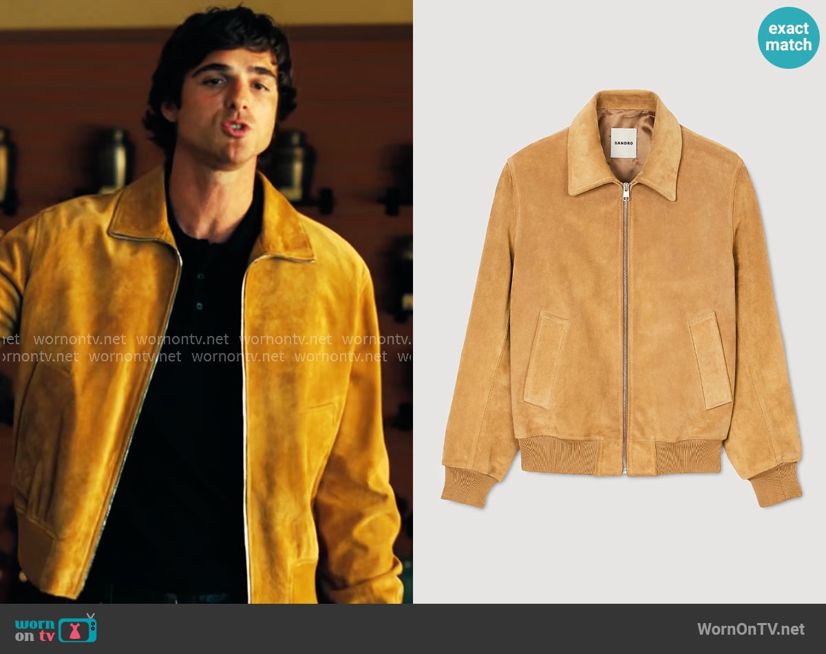 Sandro Thomas Suede Leather Jacket worn by Nate Jacobs (Jacob Elordi) on Euphoria
