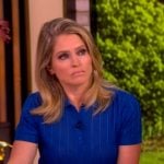 Sara’s blue ribbed top and skirt on The View