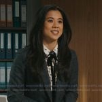 Sarah’s printed tie neck blouse on Matlock