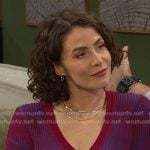 Sarah’s red and blue ribbed cardigan on Days of our Lives