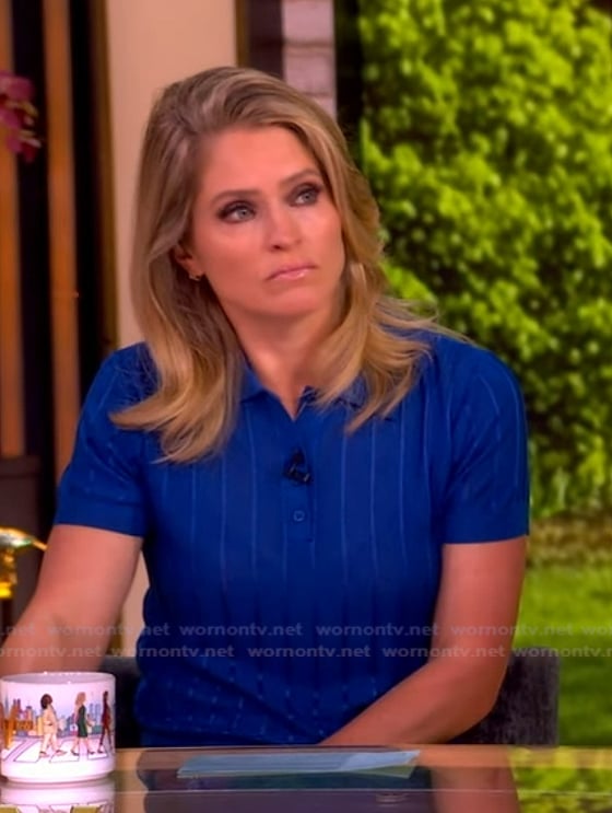 Sara’s blue ribbed top and skirt on The View