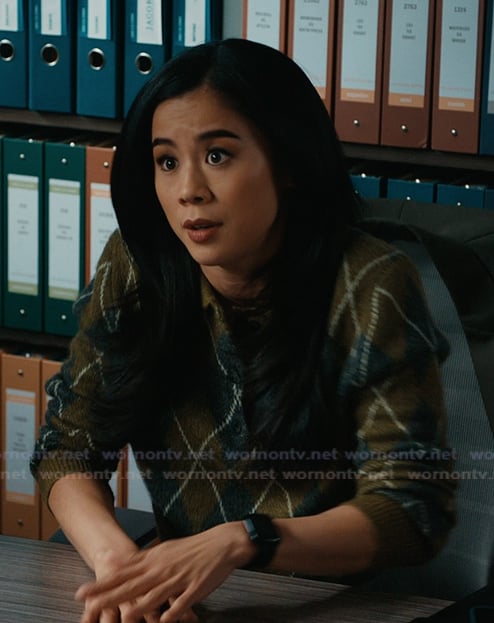 Sara's green argyle print sweater on Matlock