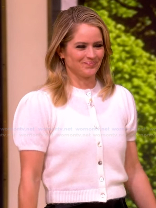 Sara’s white puff sleeve cardigan and skirt on The View