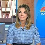 Savannah’s blue plaid puff sleeve top on Today