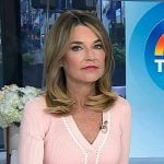 Savannah’s pink ribbed v-neck sweater and floral leopard skirt on Today