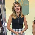 Savannah’s black sleeveless top and plaid midi skirt on Today