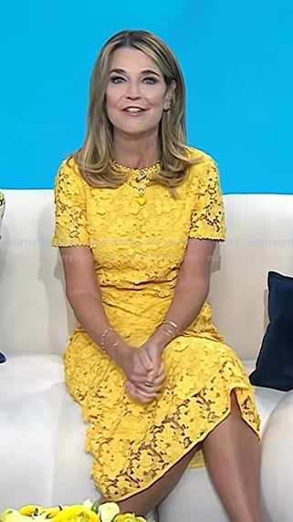Savannah’s yellow floral lace midi dress on Today
