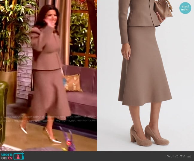 Scanlan Theodore Crepe Knit Soft Hem Skirt in Whiskey worn by Ana Navarro on The View