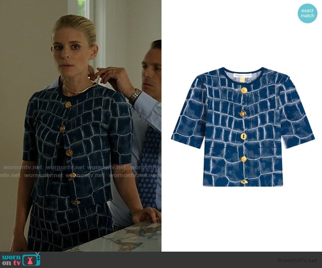 Schiaparelli Crocodile Jacquard Cardigan worn by Nancy (Kate Mara) on Imperfect Women
