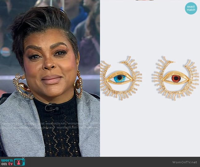 Schiaparelli Eyes Hoop Earrings worn by Taraji P Henson on Today