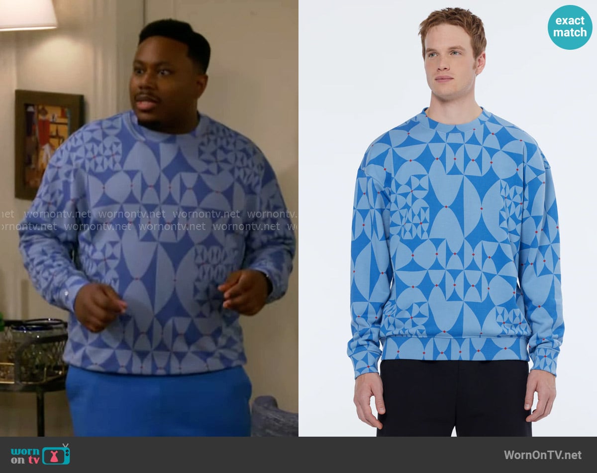 Scotch & Soda Diamond Print Relaxed Fit Sweatshirt worn by Marty (Marcel Spears) on The Neighborhood