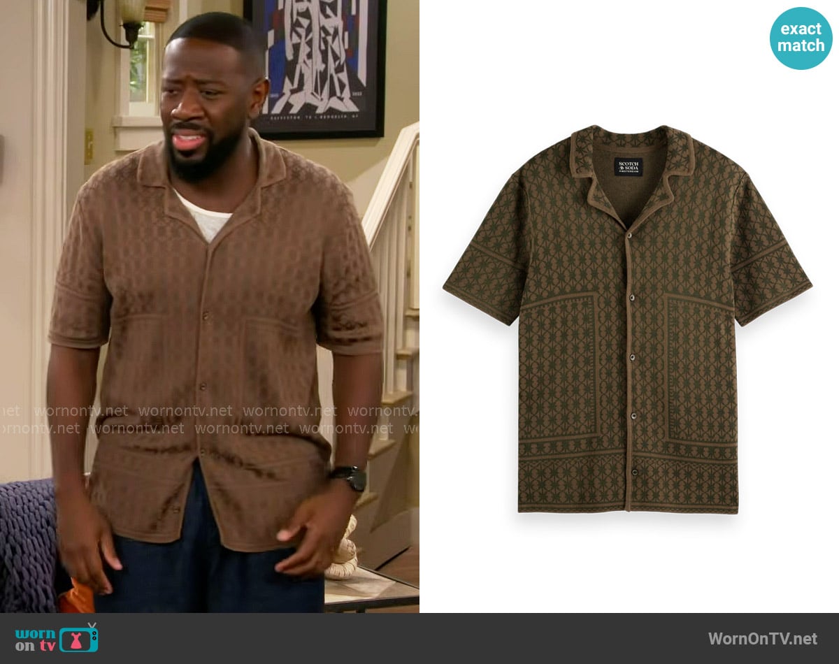 Scotch & Soda Jacquard Knit Short Sleeve Shirt worn by Malcom (Sheaun McKinney) on The Neighborhood