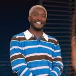 Scott's blue striped rugby jersey on Access Hollywood