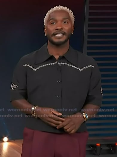 Scott’s black embroidered shirt on Access Hollywood