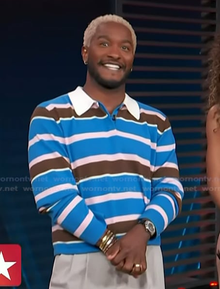 Scott’s blue striped rugby jersey on Access Hollywood
