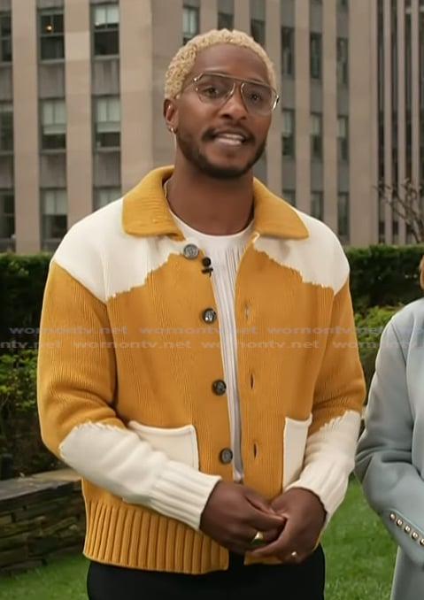 Scott’s colorblock knit cardigan on Access Hollywood