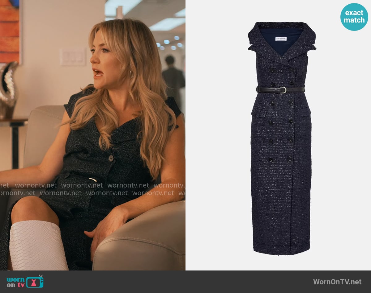 Self Portrait Belted bouclé midi dress worn by Isla Gordon (Kate Hudson) on Running Point