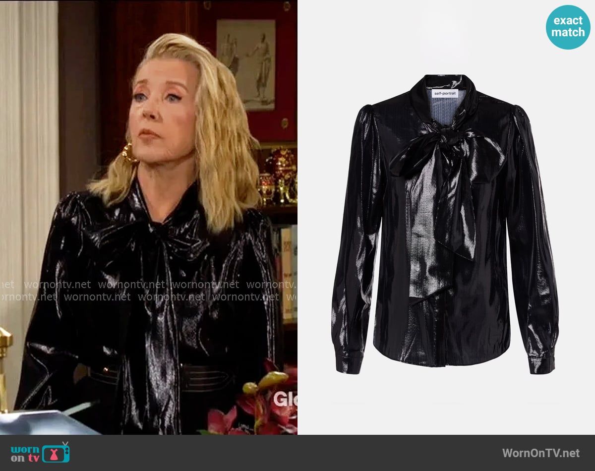 Self Portrait Bow-detail blouse worn by Nikki Reed Newman (Melody Thomas-Scott) on The Young and the Restless