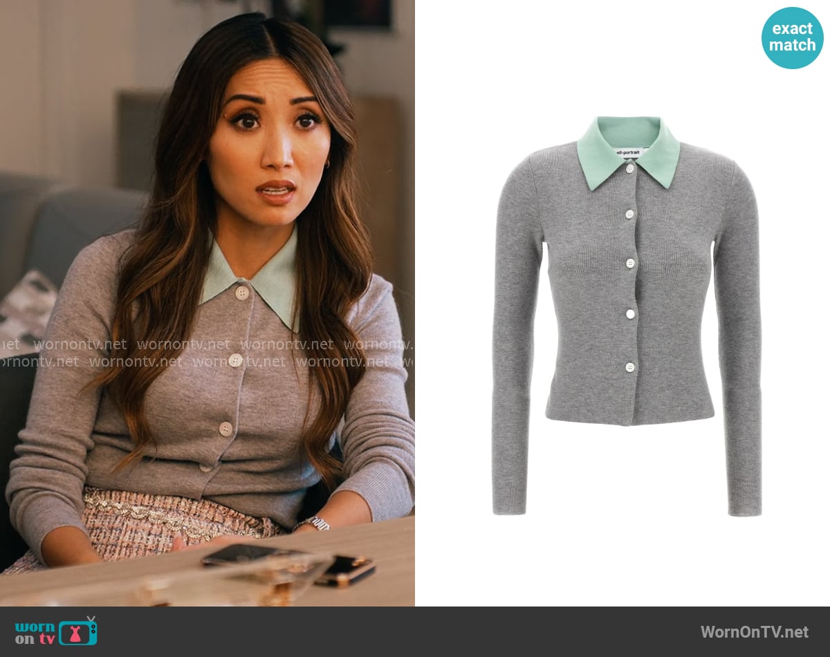 Self Portrait Buttoned Knitted Cardigan worn by Ali Lee (Brenda Song) on Running Point