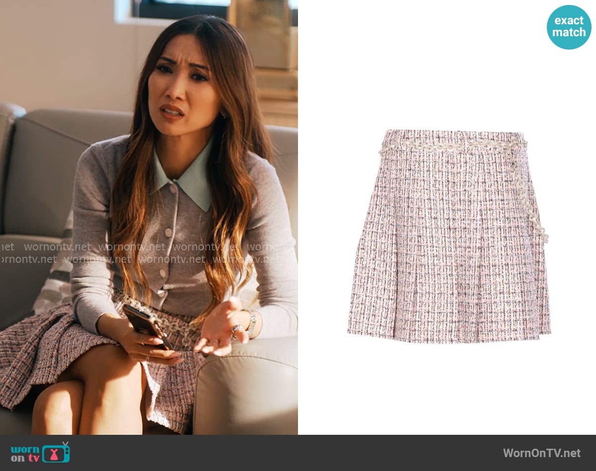 Ali’s pink tweed skirt on Running Point