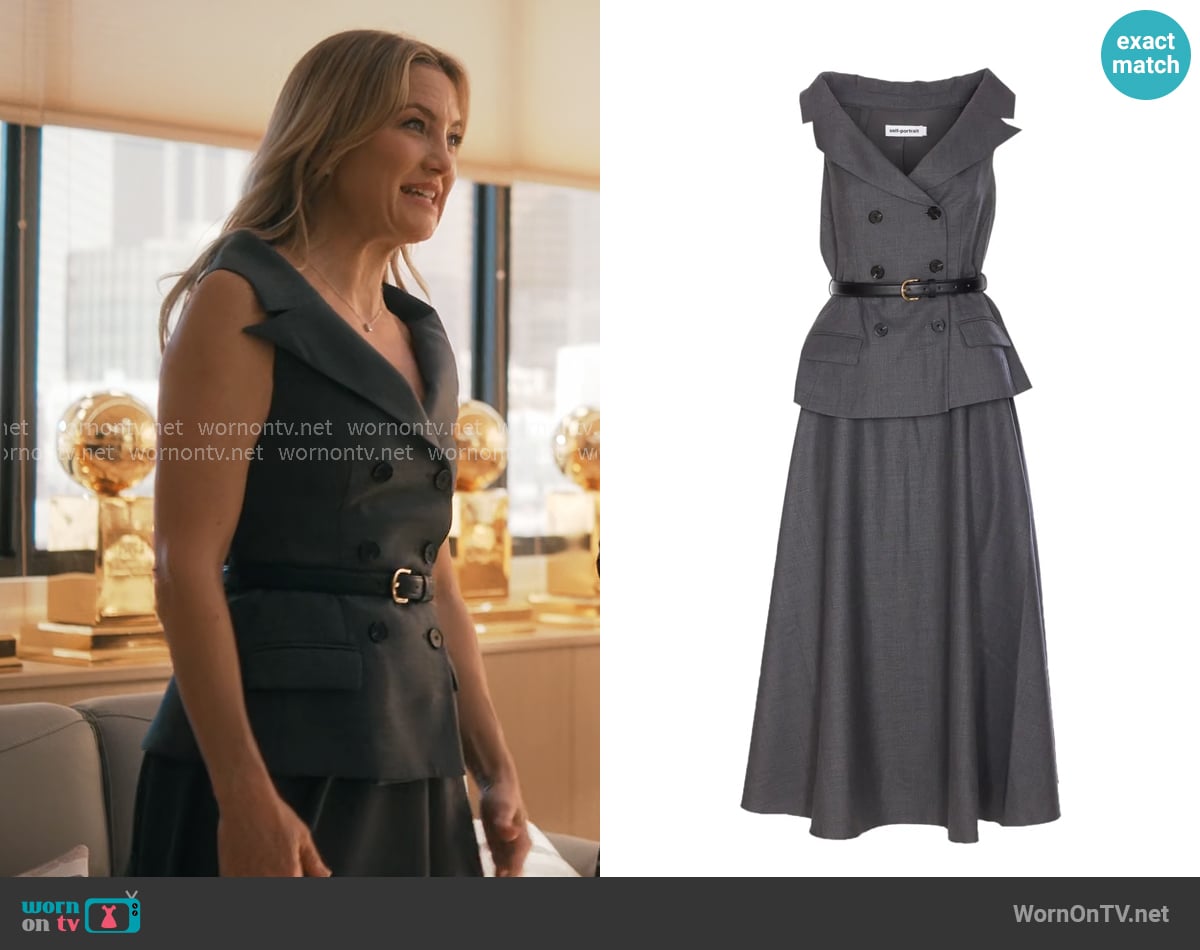 Self Portrait Double Breasted Belted Dress worn by Isla Gordon (Kate Hudson) on Running Point