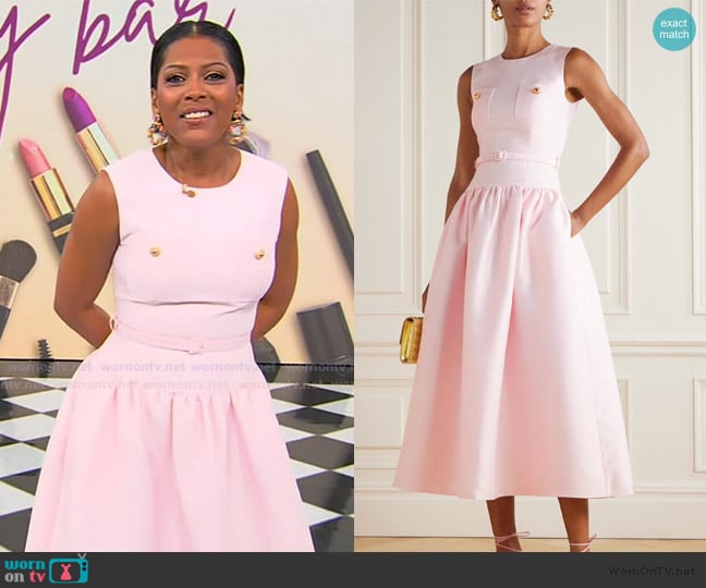 Tamron’s pink belted dress on Tamron Hall Show Tamron’s pink belted dress on Tamron Hall Show